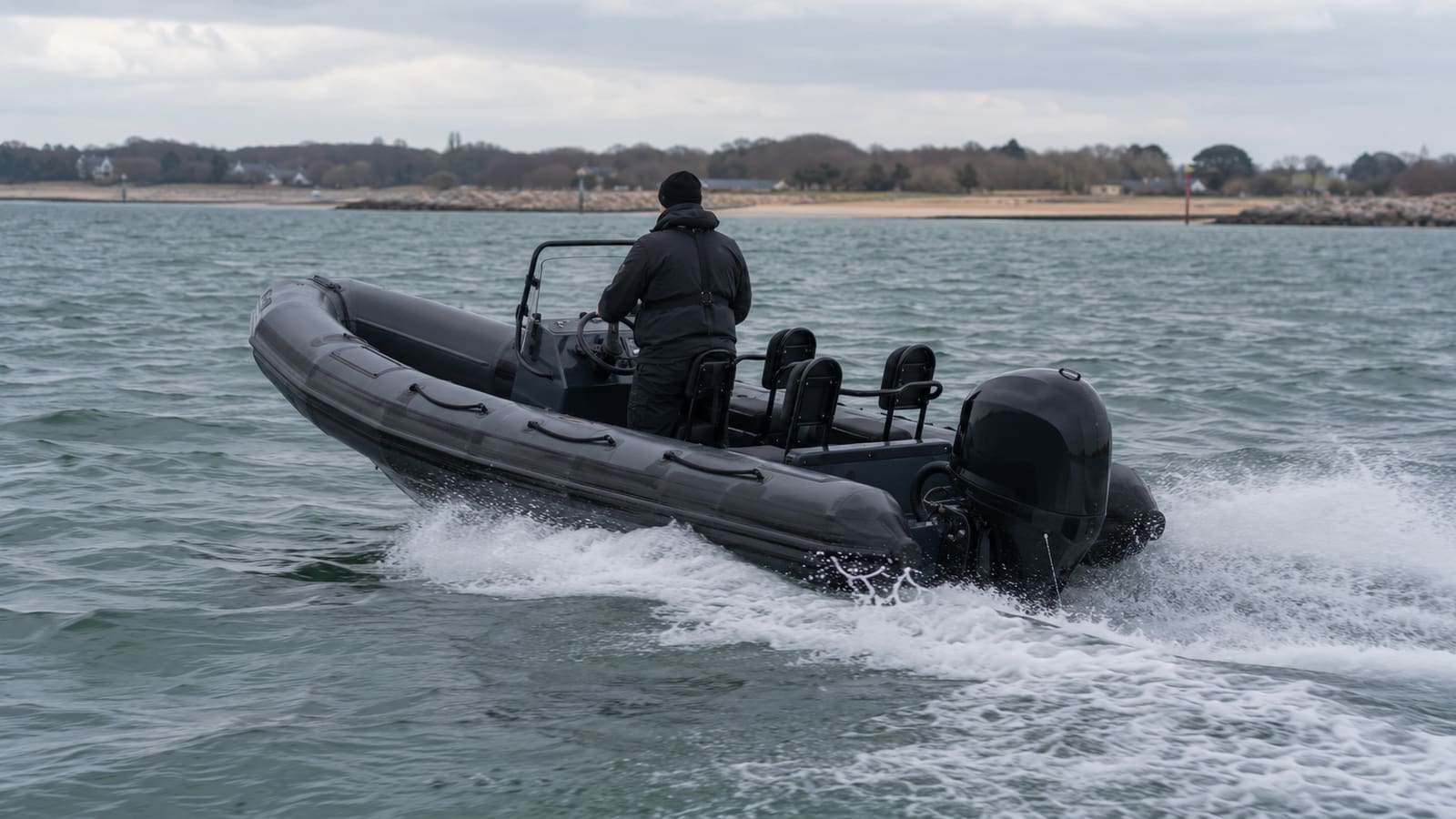 RYA Powerboat Level 2 RIB working close to shore on the Solent in daylight