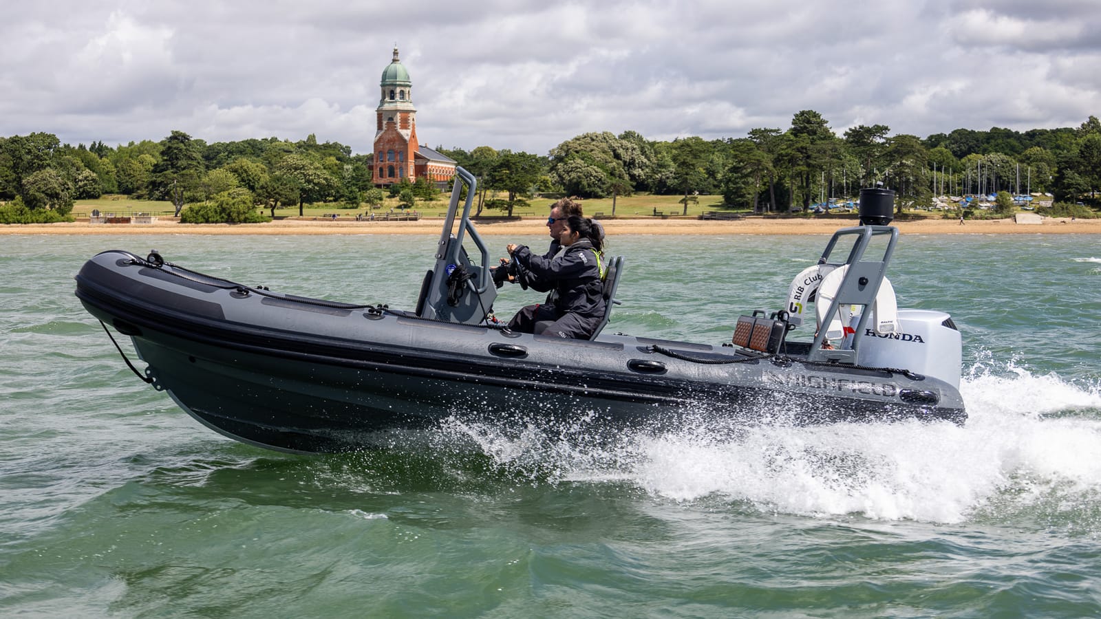 RYA Powerboat Level 2 RIB at planing speed on the Solent off Netley