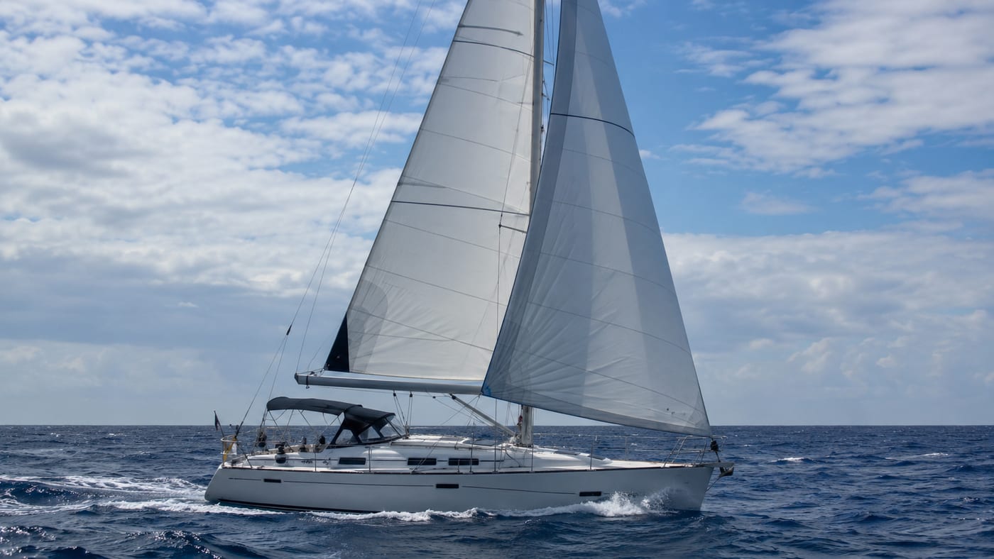 Cruising yacht under full sail in open water